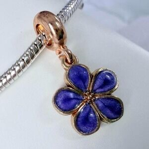 Dangle Purple & Gold Flower Charm‎ Fits European Snake Chain Bracelets